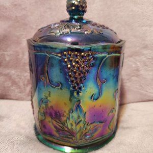 Vintage Carnival Blue Glass Canister Set of 2.